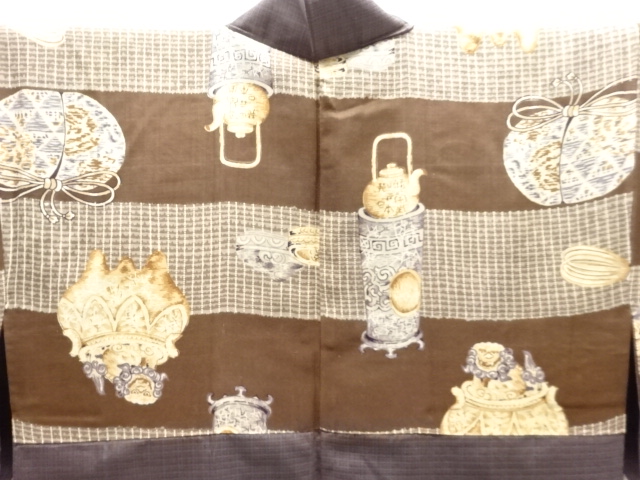  アンティーク　茶道具模様肩裏羽織